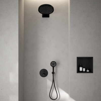 Oltens Hamnes zestaw bateria wannowo-prysznicowa podtynkowa z deszczownicą Regna i słuchawką 3-funkcyjną Luva EasyClick czarny mat 36026300