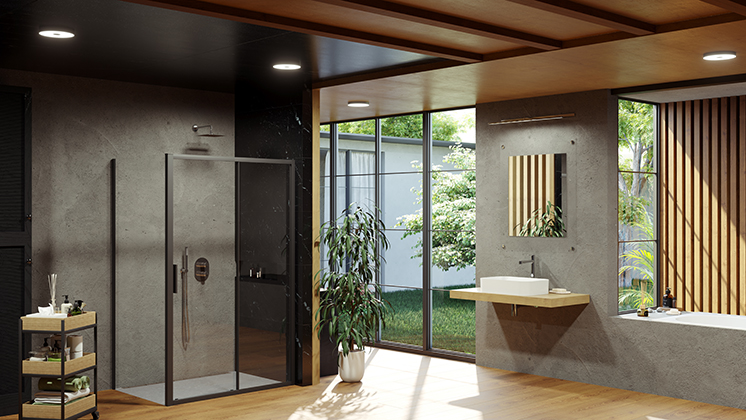 czarna łazienka z kabiną blix ravak 