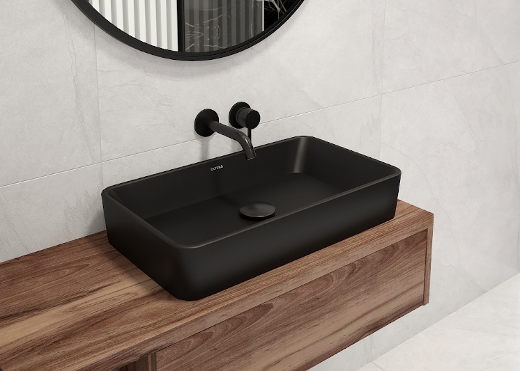 oltens czarna umywalka i bateria