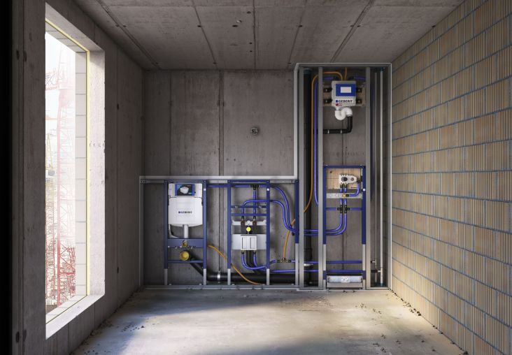 zainstalowane na ścianie stelaże podtynkowe