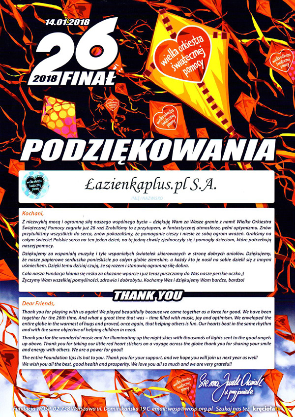 Wielka Orkiestra Świątecznej Pomocy Łazienkaplus.pl